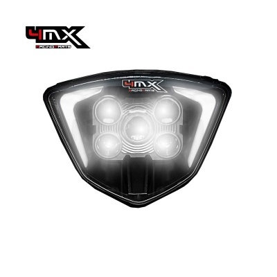 Farol triangular preto para mota com cinco focos de luz e logótipo 4MX RACING PARTS