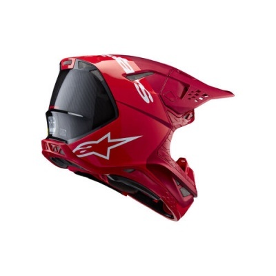 Capacete vermelho integral de motocross com logótipos brancos Alpinestars