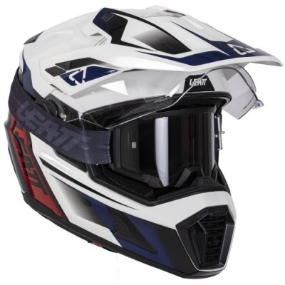 Capacete Leatt Adventure 8.5 Azul Branco com oculos