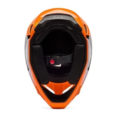 Capacete laranja com interior preto e fivela de segurança