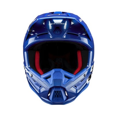 Capacete integral azul com interior almofadado vermelho e preto