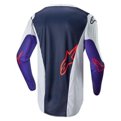 Camisola desportiva de manga comprida com cores azul escuro, branco e roxo