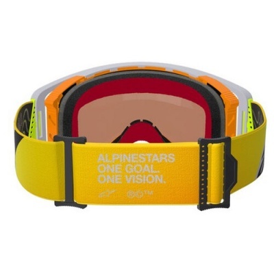 Óculos de proteção desportivos Alpinestars com correia amarela e lente avermelhada