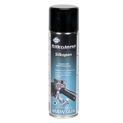Spray Silkolene Silkopen da FUCHS, 500ml, rótulo azul e preto com texto e imagens