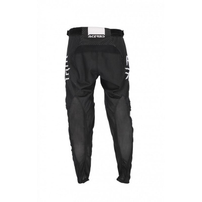 Calças pretas desportivas com detalhes brancos e texto ACERBIS