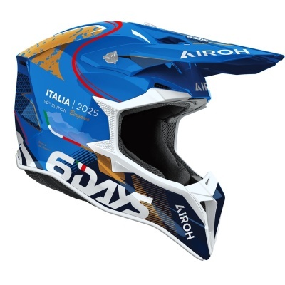 capacete motocross azul branco dourado AIROH ITALIA 2025 60th EDITION