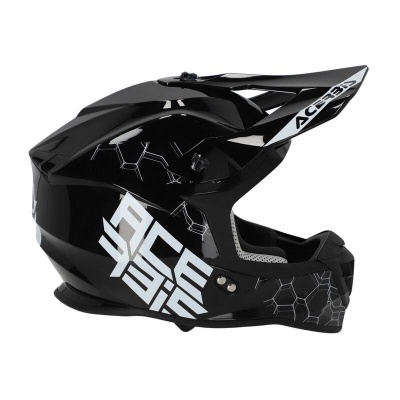Capacete integral preto com texto ACERBIS e padrão hexagonal branco