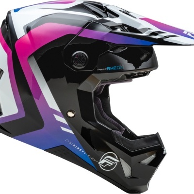 Capacete integral motocross preto branco rosa azul com viseira e ventilação