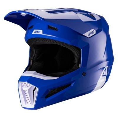 Capacete integral azul com detalhes brancos e interiores pretos acolchoados