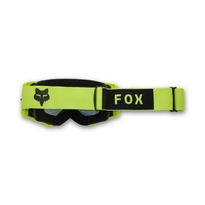 Máscara de proteção motocross FOX amarelo fluorescente com texto e logótipo preto