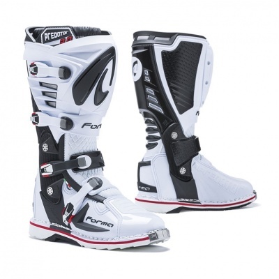 Botas de motocross brancas com detalhes a preto e vermelho
