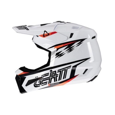 Capacete integral para motocross branco com detalhes e texto LEATT