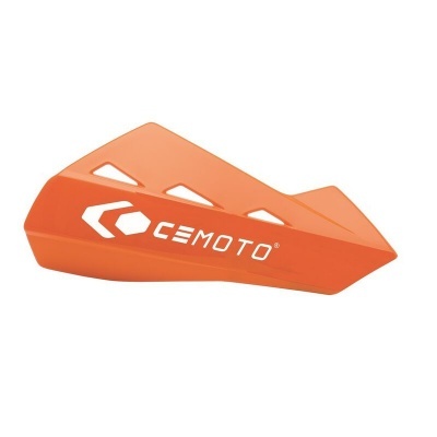 Proteção para mão de moto laranja com logotipo CEMOTO branco