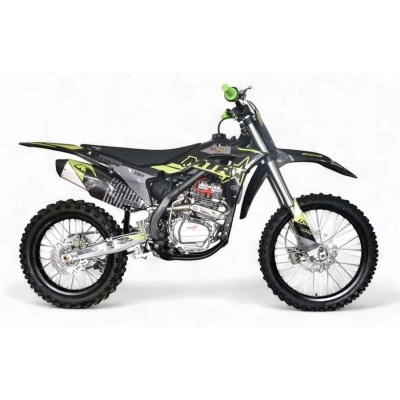 Motocross preta e verde com inscrições MXF250 e DUNLOP sobre fundo branco