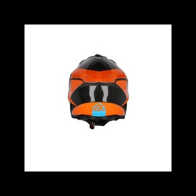 Capacete de motocross laranja com detalhes em preto e azul