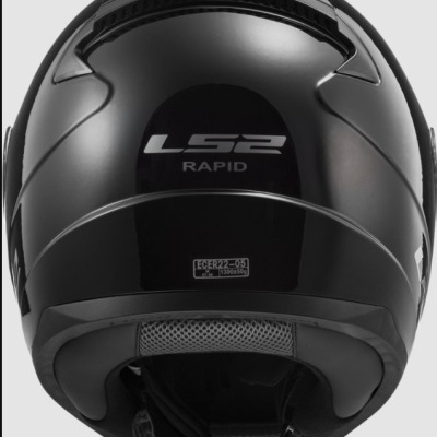 Capacete de mota preto LS2 RAPID visto de trás