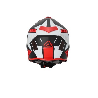 Capacete integral motocross preto, branco e vermelho com logótipo triangular vermelho