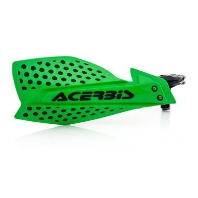 Guardamanos verde com orifícios hexagonais e marca ACERBIS preta para mota