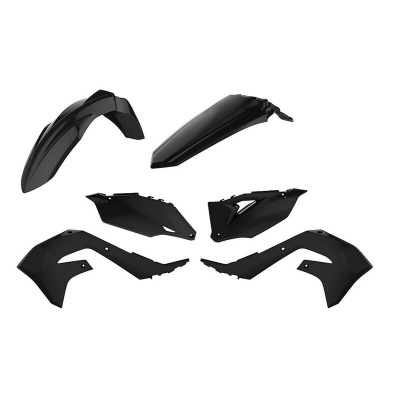 Peças plásticas para carenagem de motocicleta em preto com fundo branco
