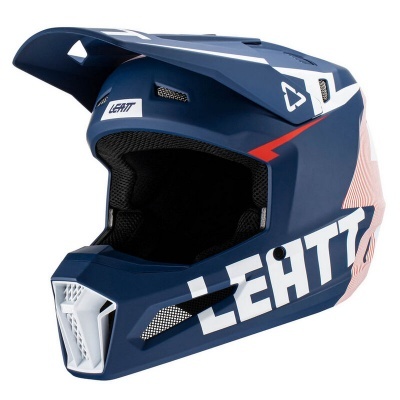 Capacete integral azul escuro com marca LEATT em branco