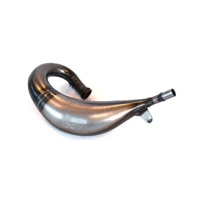 Escapamento metálico prateado e preto para motocicleta com marca FMF