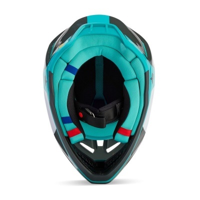 Capacete integral azul turquesa com interior acolchoado e fecho ajustável