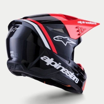 Capacete integral preto e vermelho com logo alpinestars