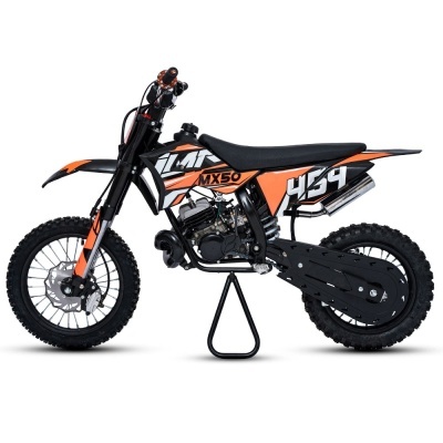 Moto todo-o-terreno preta e laranja modelo MX50 com texto LMR e número 459