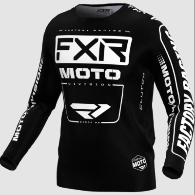 Camisola preta de manga comprida com logotipos FXR e texto branco