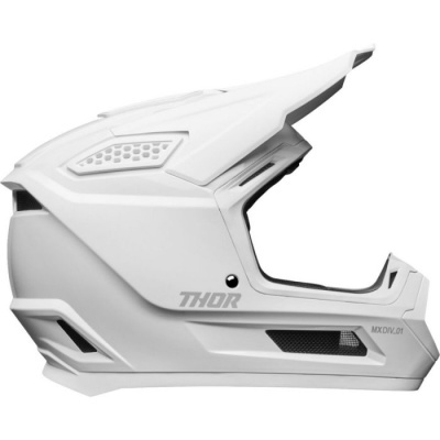 capacete integral branco de motocross com visor e ventilação da marca THOR
