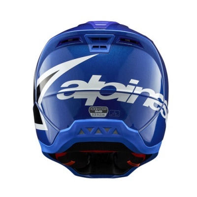 Capacete azul metálico Alpinestars visto de trás