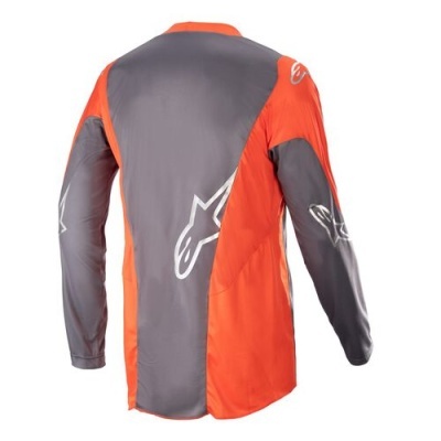 Camisola de motocross laranja e cinzenta com logótipos brancos