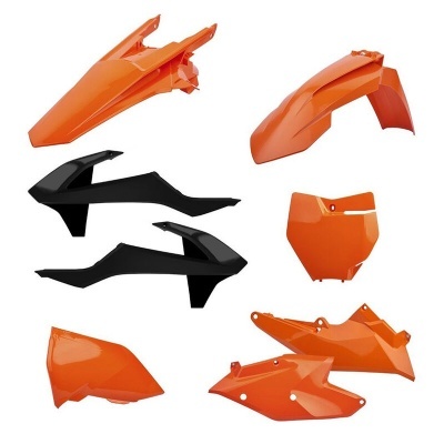 Peças de plástico laranja e preto para moto