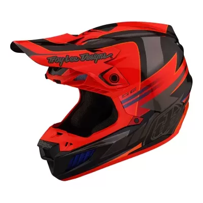 Capacete integral motocross vermelho e preto com texto Troy Lee Designs