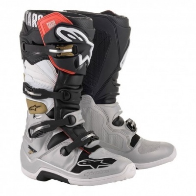 Botas motocross Alpinestars Tech 8 preto e branco com fechos e proteções rígidas