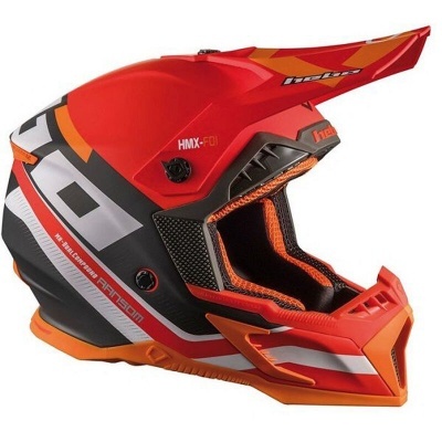 capacete de motocross vermelho, preto e laranja com interior acolchoado