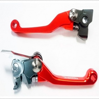 Manetes de travão e embraiagem em metal vermelho e cinza