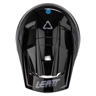 Capacete preto LEATT com detalhes azuis e branco