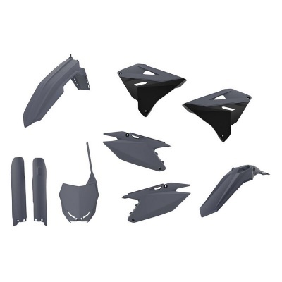 Conjunto de autocolantes pretos foscos para mota em plástico rígido.