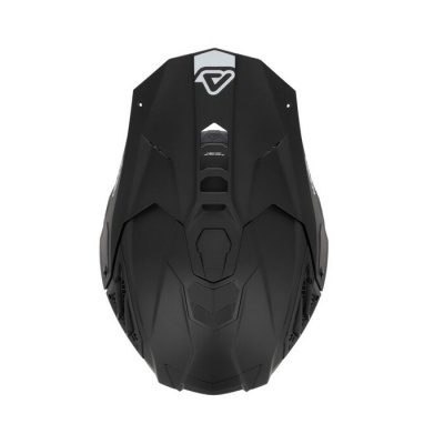 Capacete preto fosco com detalhes cinza e texto ACERBIS