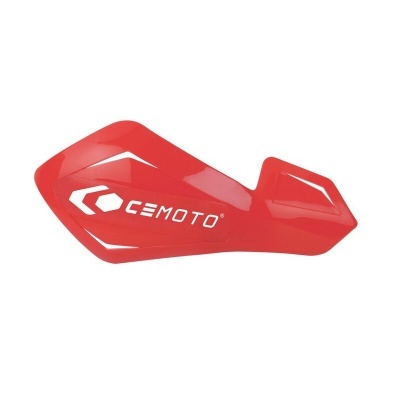 Protetor de mão vermelho para moto com texto CEMOTO