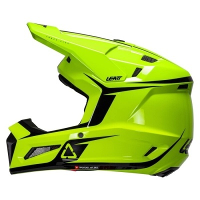 Capacete integral amarelo fluorescente com detalhes pretos e logótipo LEATT