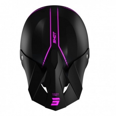 Capacete de motocross preto com detalhes rosa fluorescente