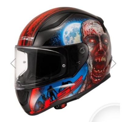 Capacete integral LS2 com design de zumbi e viseira transparente