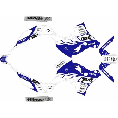 Autocolantes para moto Yamaha Ténéré 700 em azul, branco e preto