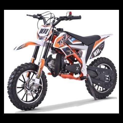 Motocross infantil laranja, branco e preto com pneus de borracha e número 101
