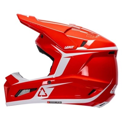 capacete integral vermelho e branco com entradas de ventilação em rede preta