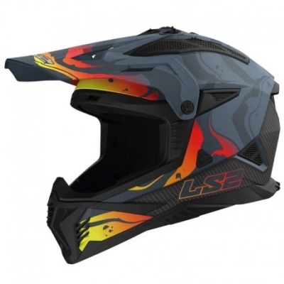 Capacete integral LS2 para motocross com design flamejante