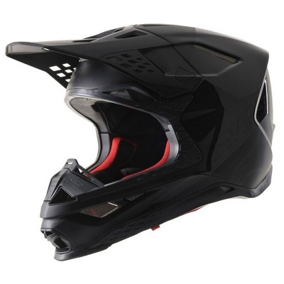 Capacete integral preto com interior vermelho e viseira ajustável
