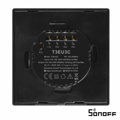 Interruptor Parede Tátil Triplo Wifi+Rf 3 Gang Sonoff